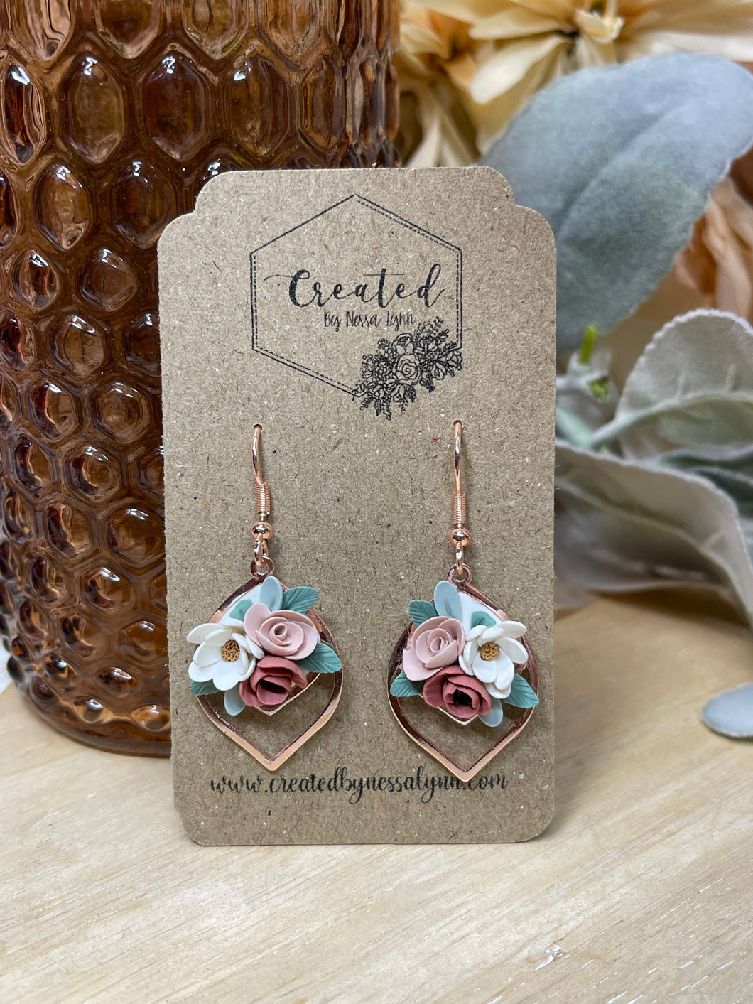 Rose Gold Floral Teardrops
